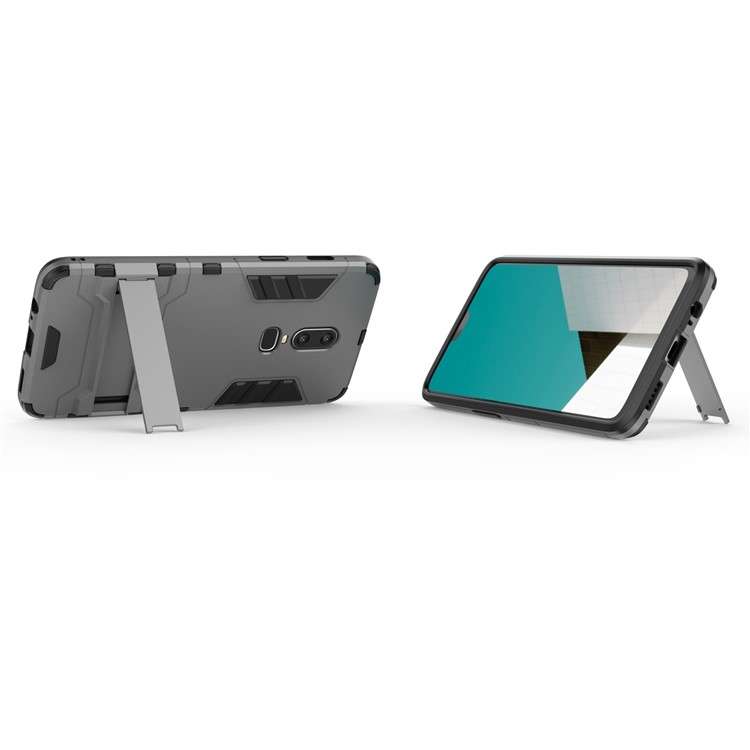 Estuche De Protección De Plástico TPU Híbrido Protector De Plástico Con Pata De Cabra Para Oneplus 6 - Gris-5