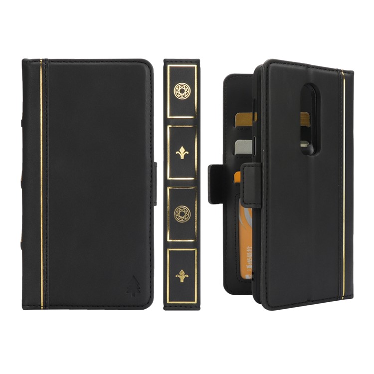Book Style Removable TPU Back Shell + Leather Wallet Case for OnePlus 6 - Black-1