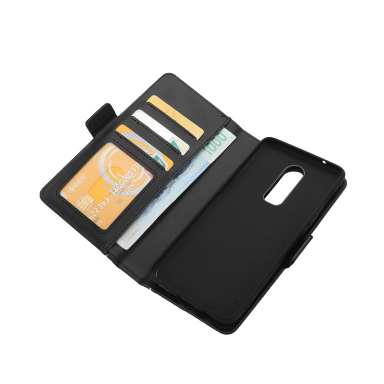 Book Style Removable TPU Back Shell + Leather Wallet Case for OnePlus 6 - Black-5