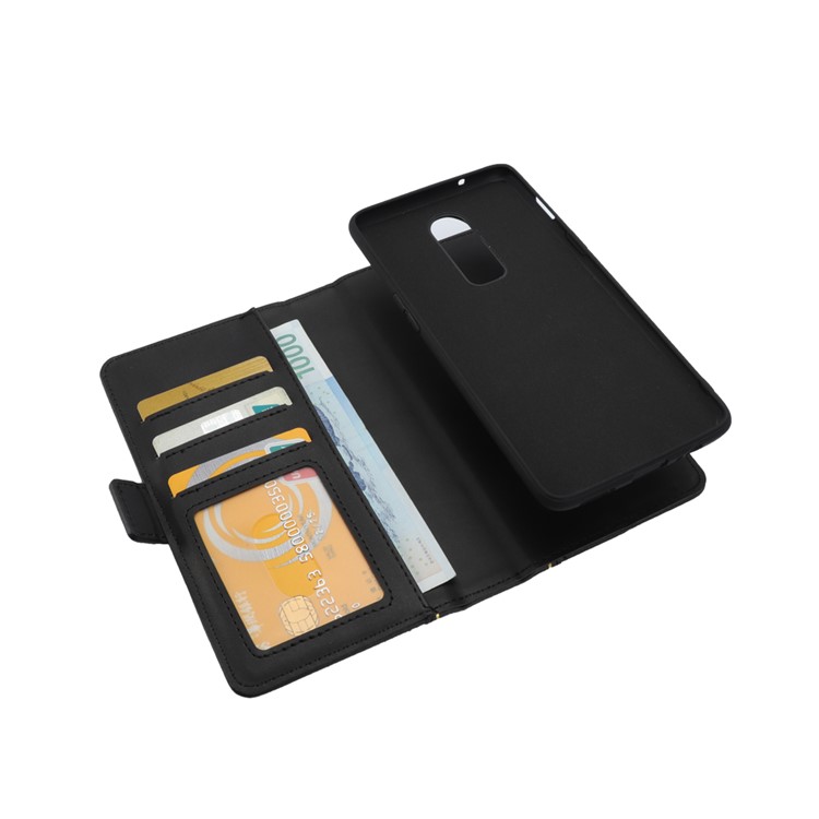 Book Style Removable TPU Back Shell + Leather Wallet Case for OnePlus 6 - Black-7