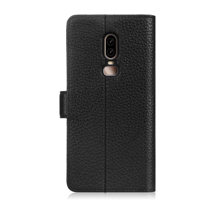 PIERRE CARDIN Litchi Grain Genuine Leather Wallet Card Slot Phone Cover with Stand for OnePlus 6 - Black-2