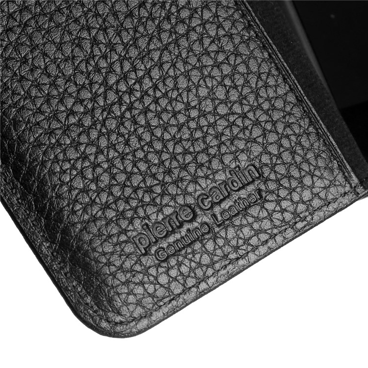 PIERRE CARDIN Litchi Grain Genuine Leather Wallet Card Slot Phone Cover with Stand for OnePlus 6 - Black-4