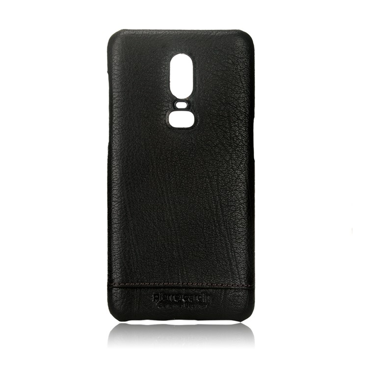 PIERRE CARDIN for OnePlus 6 Horizontal Stitched Genuine Leather Coated PC Phone Case - Black-2