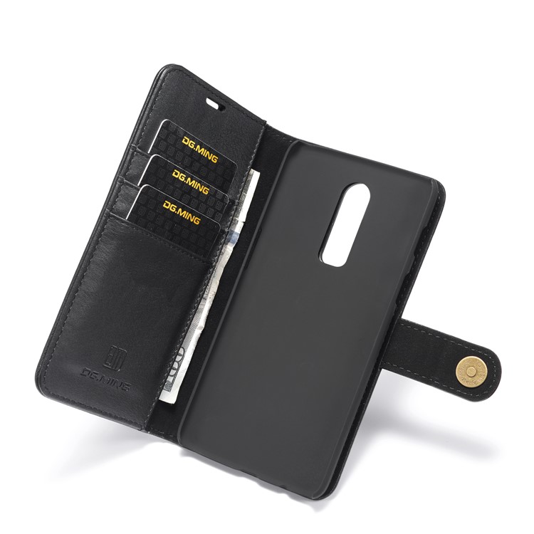 GD. MING Für Oneplus 6 Abnehmbare 2-in-1-Geldbörse Aus Spaltleder + PC-Rückentasche - Schwarz-12