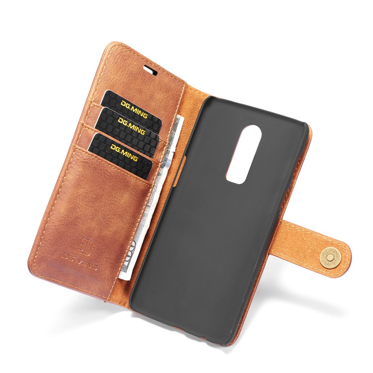 DG. MING Per Oneplus 6 Portafoglio In Pelle Crosta 2 In 1 Staccabile + Custodia Posteriore Per PC - Marrone-12