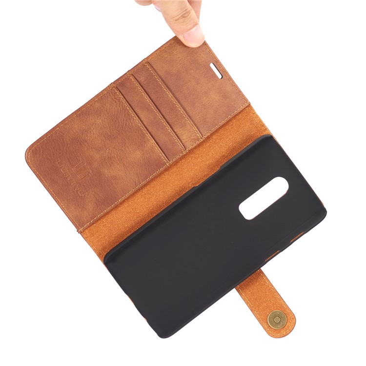 DG. MING Per Oneplus 6 Portafoglio In Pelle Crosta 2 In 1 Staccabile + Custodia Posteriore Per PC - Marrone-15