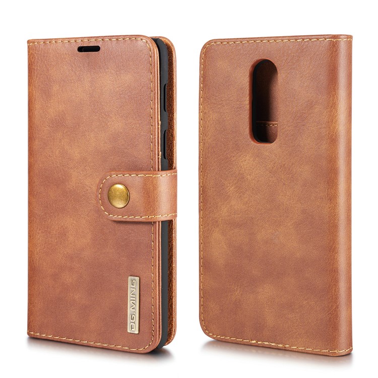 DG. MING Per Oneplus 6 Portafoglio In Pelle Crosta 2 In 1 Staccabile + Custodia Posteriore Per PC - Marrone-2