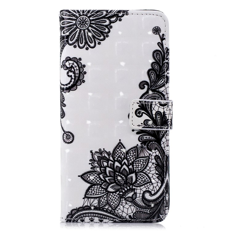 Light Spot Decor Patterned PU Leather Card Holder Mobile Cover for OnePlus 6 - Black Flowers-2