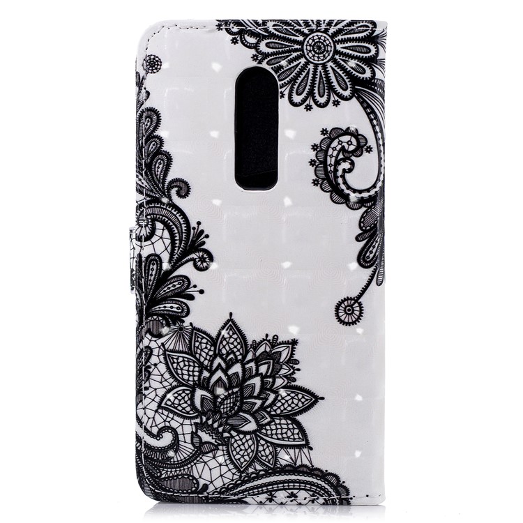Light Spot Decor Patterned PU Leather Card Holder Mobile Cover for OnePlus 6 - Black Flowers-3