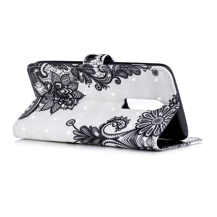 Light Spot Decor Patterned PU Leather Card Holder Mobile Cover for OnePlus 6 - Black Flowers-4