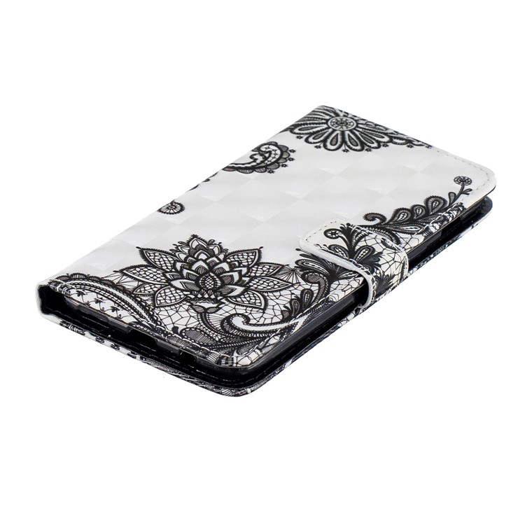 Light Spot Decor Patterned PU Leather Card Holder Mobile Cover for OnePlus 6 - Black Flowers-5