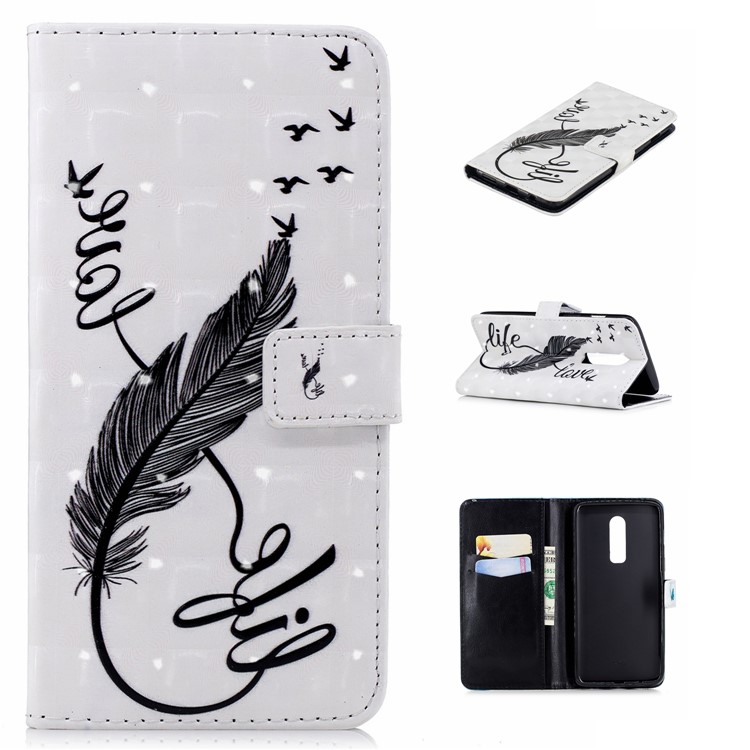 Funda De Móvil Con Diseño De Punto De Luz De PU Con Ranuras Para Tarjetas Para Oneplus 6 - Pluma Pluma-1
