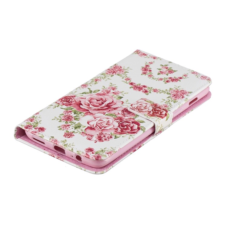 For OnePlus 6 Embossed Pattern Leather Wallet Stand Flip Cover - Blooming Peonies-5