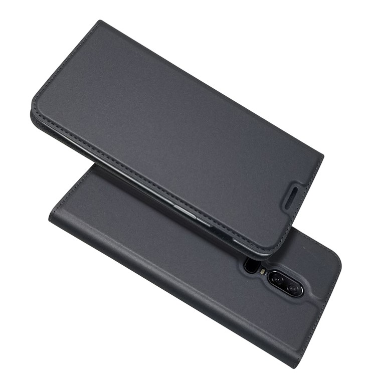 Auto-absorvido Ficar Titular De Cartão De Couro Caso De Telefone Para Oneplus 6 - Preto-1