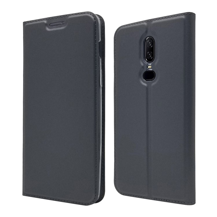 Auto-absorvido Ficar Titular De Cartão De Couro Caso De Telefone Para Oneplus 6 - Preto-2