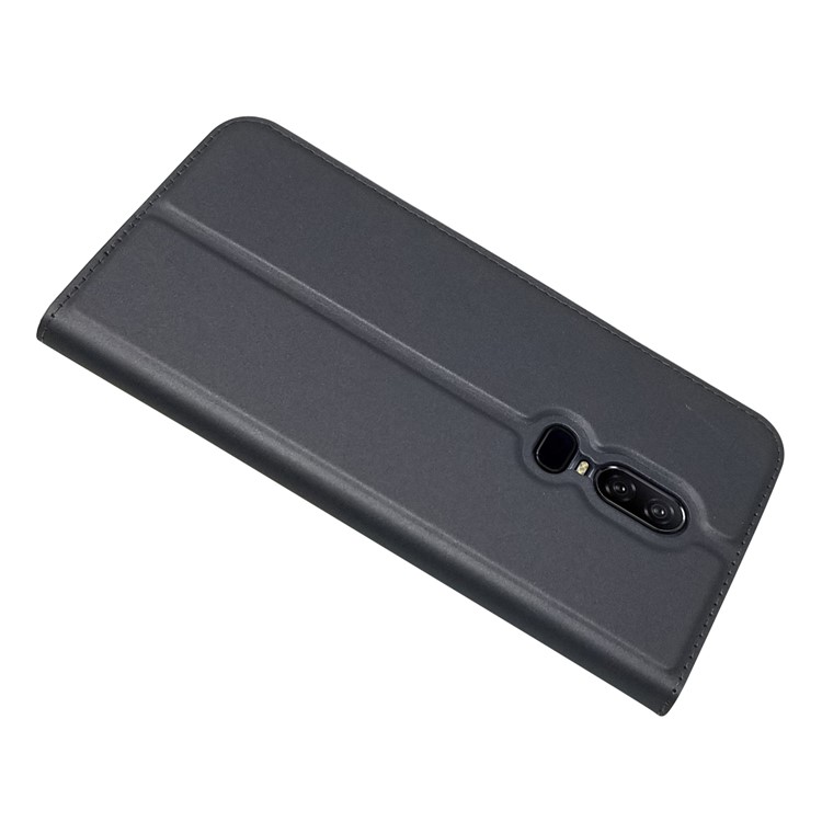 Auto-absorvido Ficar Titular De Cartão De Couro Caso De Telefone Para Oneplus 6 - Preto-4