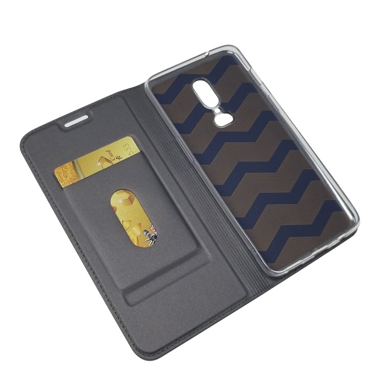 Auto-absorvido Ficar Titular De Cartão De Couro Caso De Telefone Para Oneplus 6 - Preto-5
