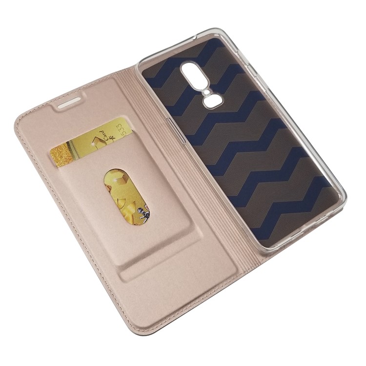 Auto-Resorband Leder Kartenhalter Mobiles Schutzgehäuse Für Oneplus 6 - Roségold-5