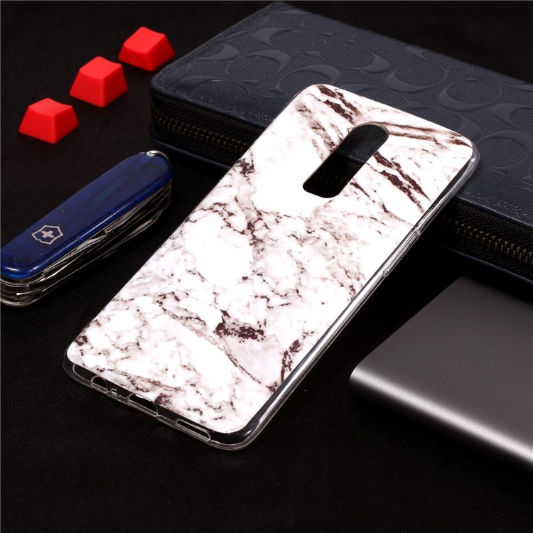 Impressão Padrão De Mármore IMD Tampa Do Telefone TPU Para Oneplus 6 - Branco / Cinzento-4