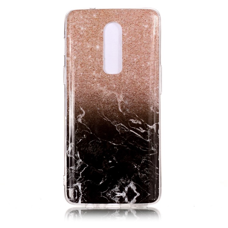 Motif Impression Marbre IMD TPU Coque Téléphone Mobile Pour Oneplus 6 - Or Rose / Noir-1