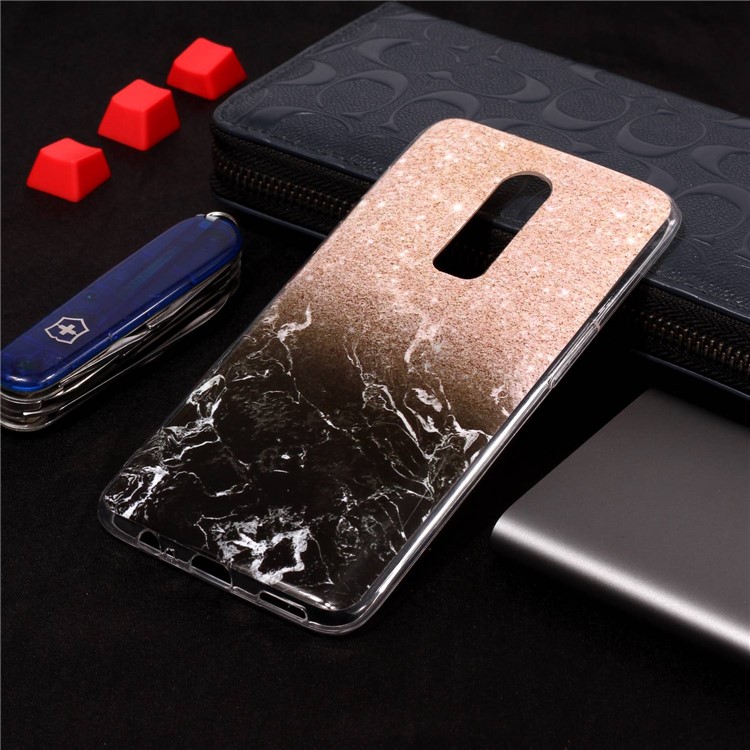 Motif Impression Marbre IMD TPU Coque Téléphone Mobile Pour Oneplus 6 - Or Rose / Noir-4