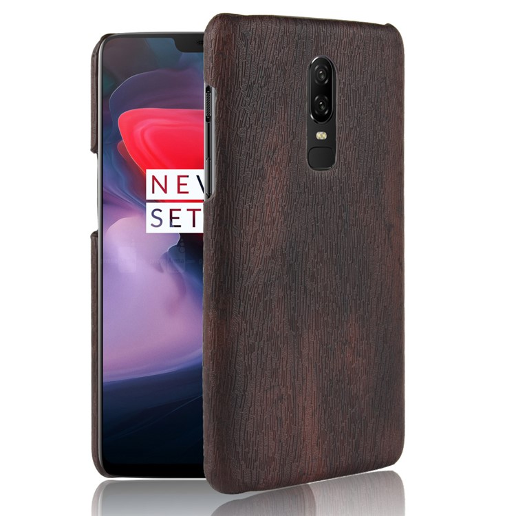 Cubierta Mate De Plástico Recubierta De Cuero De Grano De Madera Para Oneplus 6 - Negro-1