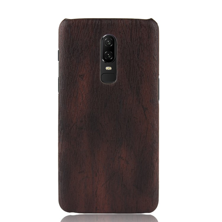 Cubierta Mate De Plástico Recubierta De Cuero De Grano De Madera Para Oneplus 6 - Negro-2