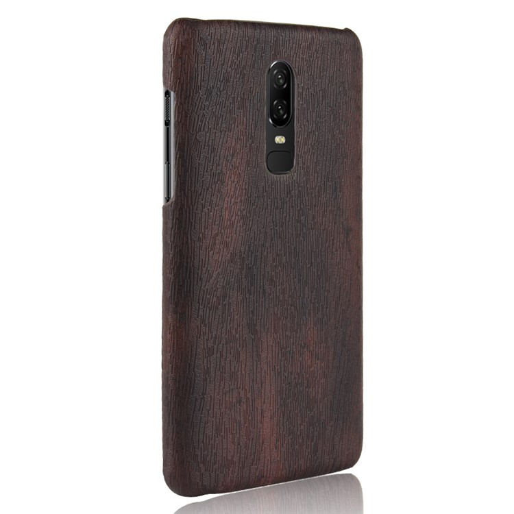 Cubierta Mate De Plástico Recubierta De Cuero De Grano De Madera Para Oneplus 6 - Negro-3