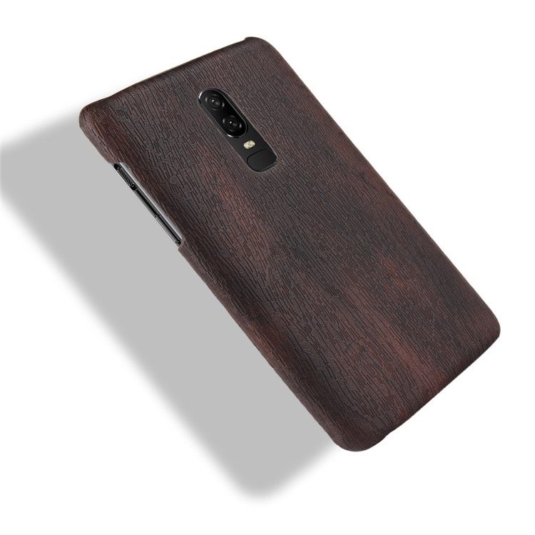 Cubierta Mate De Plástico Recubierta De Cuero De Grano De Madera Para Oneplus 6 - Negro-4