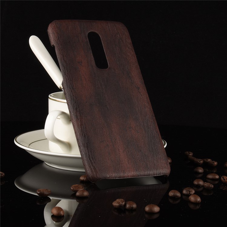 Cubierta Mate De Plástico Recubierta De Cuero De Grano De Madera Para Oneplus 6 - Negro-5