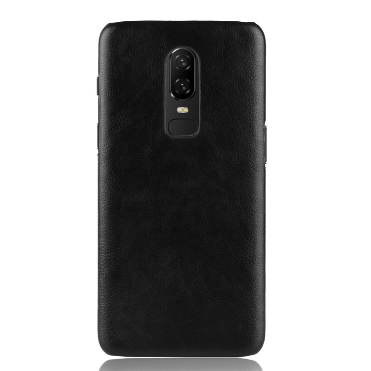 Litchi Texture PU Leather Coated Plastic Hard Case for OnePlus 6 - Black-2