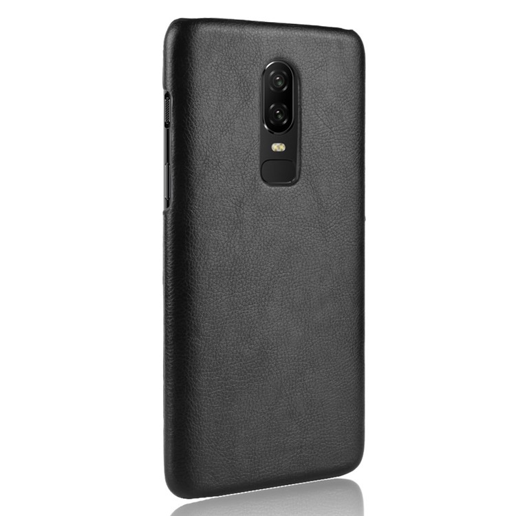 Litchi Texture PU Leather Coated Plastic Hard Case for OnePlus 6 - Black-3