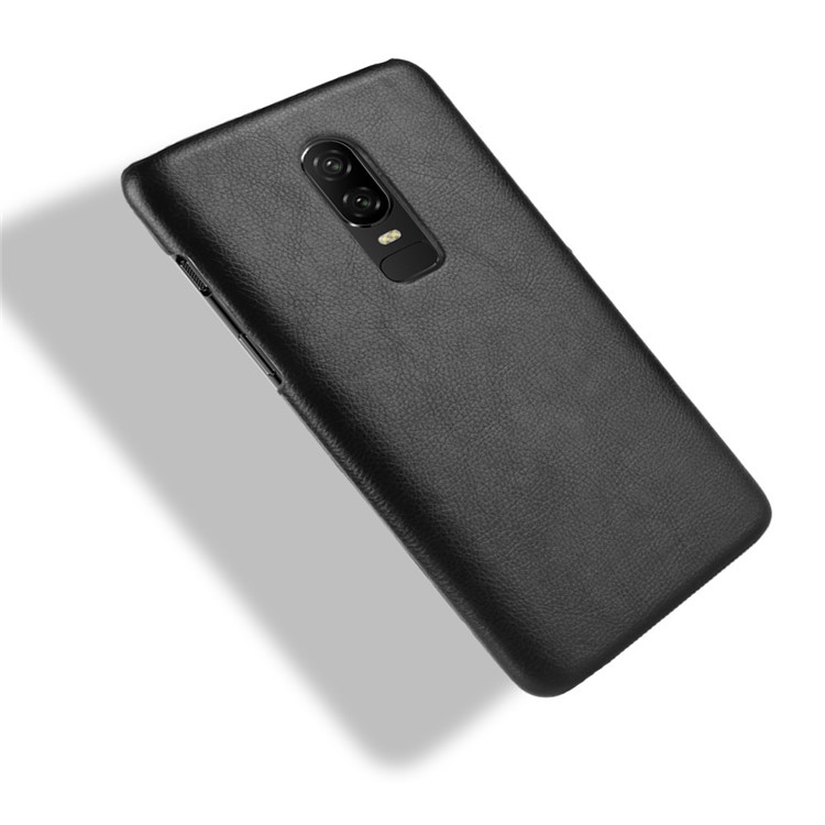 Litchi Texture PU Leather Coated Plastic Hard Case for OnePlus 6 - Black-4