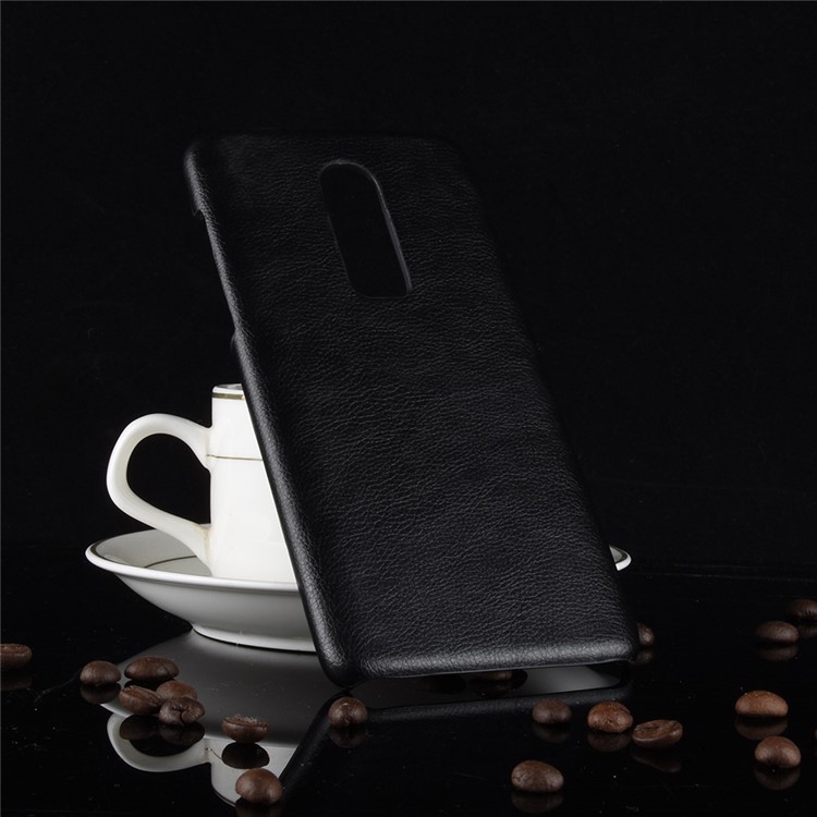 Litchi Texture PU Leather Coated Plastic Hard Case for OnePlus 6 - Black-5