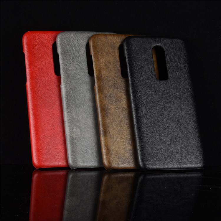 Litchi Texture PU Leather Coated Plastic Hard Case for OnePlus 6 - Black-6