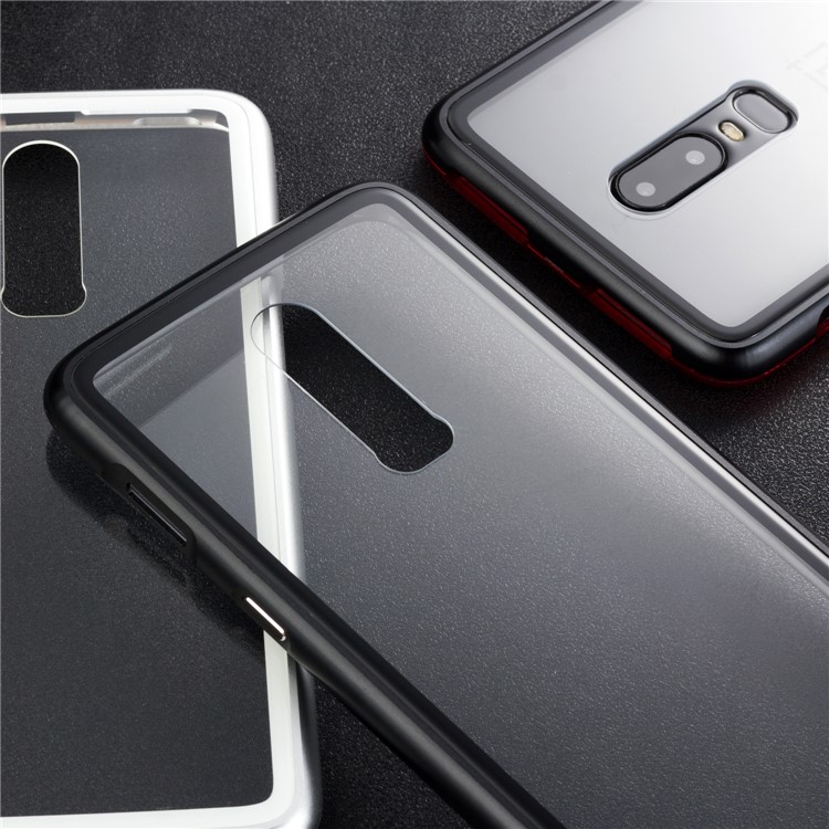 Marco De Metal Magnético Desmontable + Carcasa De Carcasa Dura Rígida De Protección De Vidrio Templado Para Oneplus 6 - Negro-6