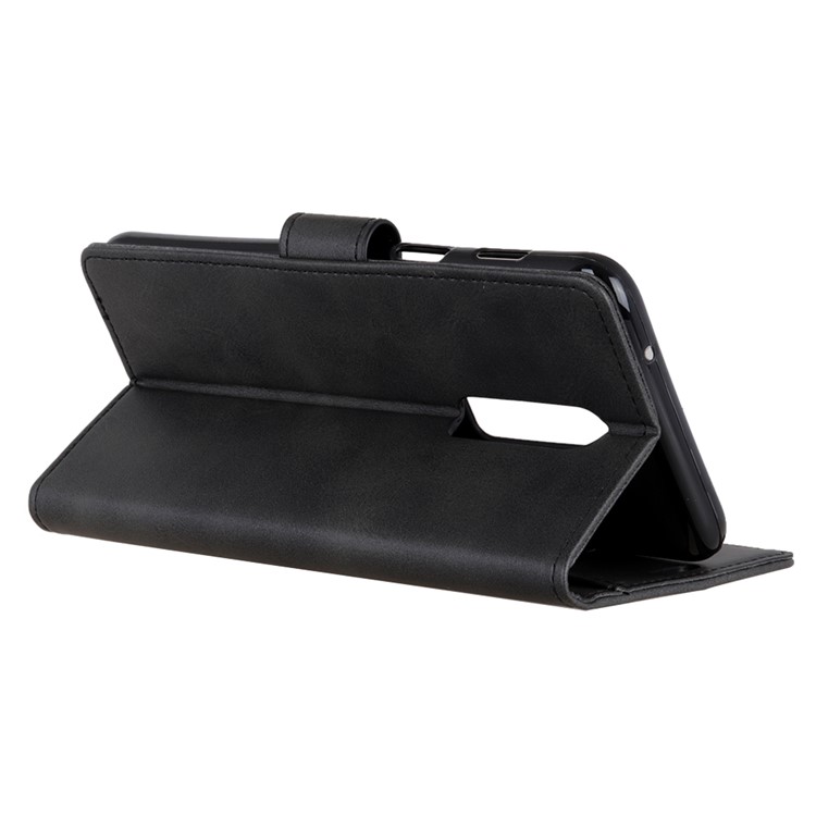 For OnePlus 6 Matte PU Leather Wallet Stand Protective Cover - Black-9