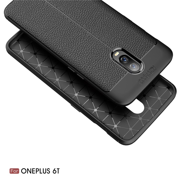 Litchi Texture TPU Case for OnePlus 6T - Black-2