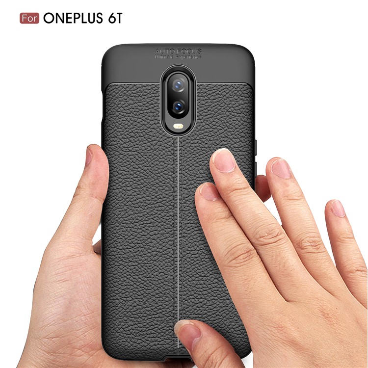 Litchi Texture TPU Case for OnePlus 6T - Black-6