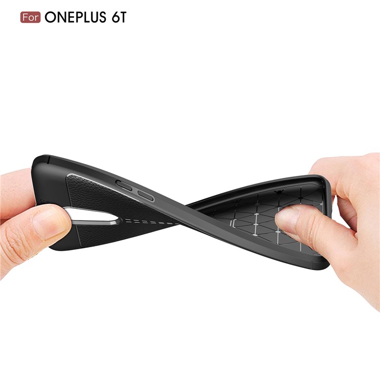 Litchi Texture TPU Case for OnePlus 6T - Black-7