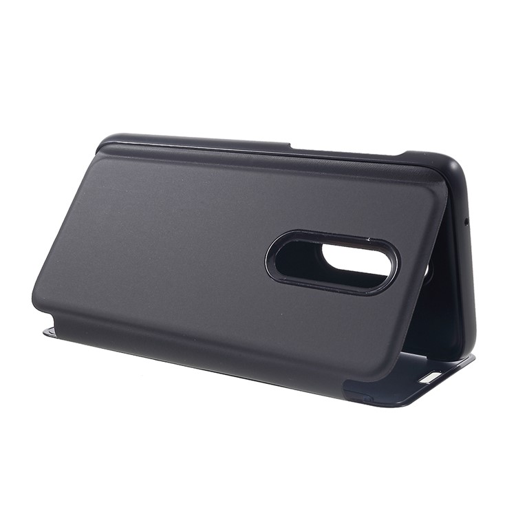 View Window Plated Mirror Surface Leather Stand Flip Cover for OnePlus 6 - Black-4