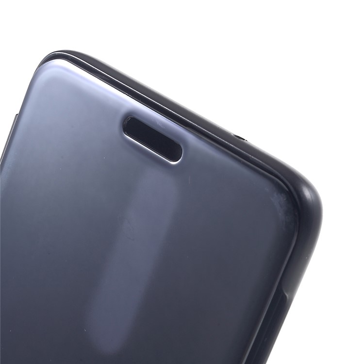 View Window Plated Mirror Surface Leather Stand Flip Cover for OnePlus 6 - Black-5