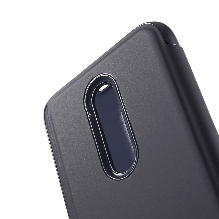 View Window Plated Mirror Surface Leather Stand Flip Cover for OnePlus 6 - Black-6