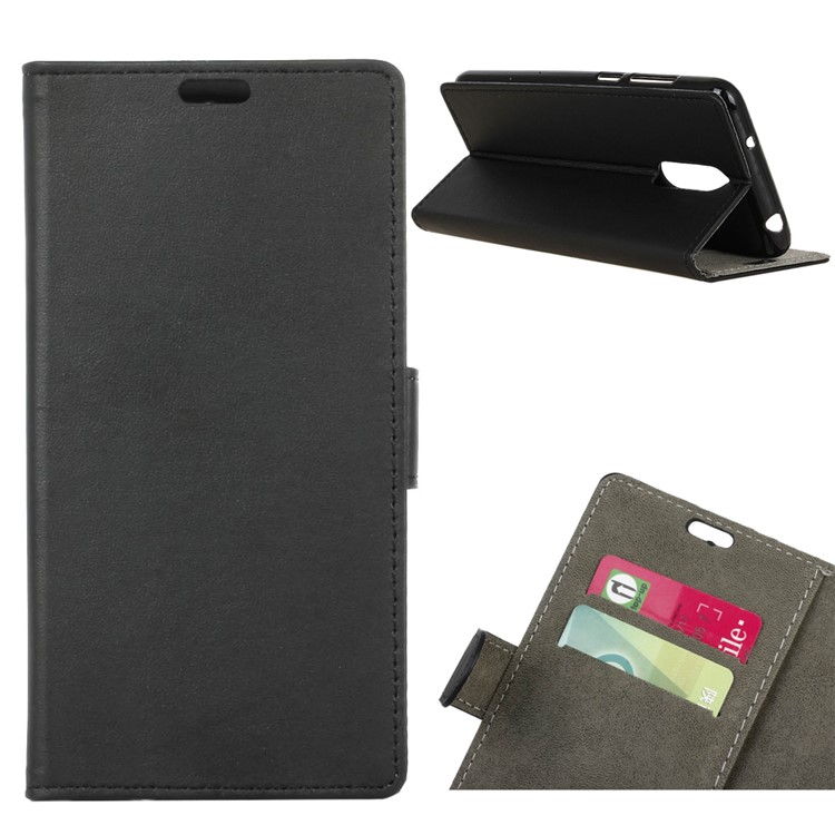 PU Leather Wallet Phone Case with Stand for OnePlus 6T - Black-1