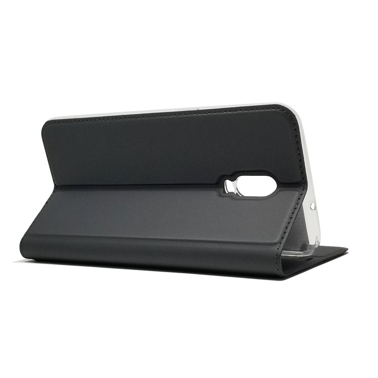 Auto-absorbed Flip Leather Case with Card Holder Stand for OnePlus 6T - Black-6