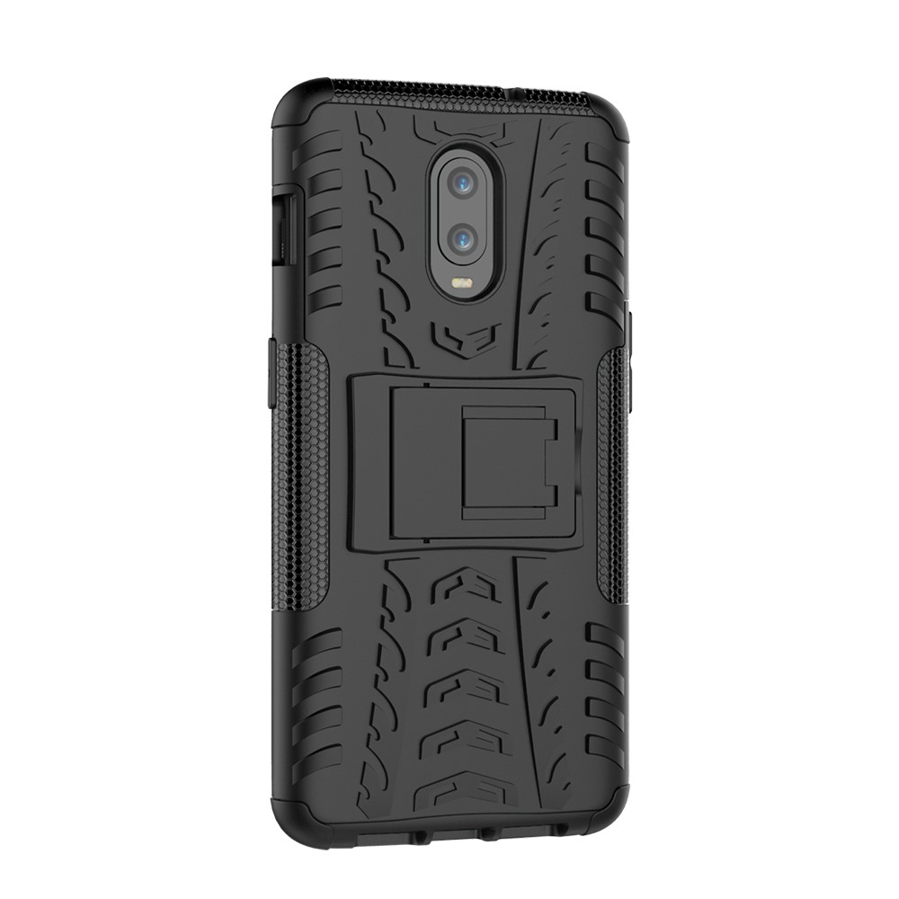 2-in-1-reifenmuster PC + TPU Hybrid-mobilfunkkoffer Mit Kickstand Für OnePlus 6T - Schwarz