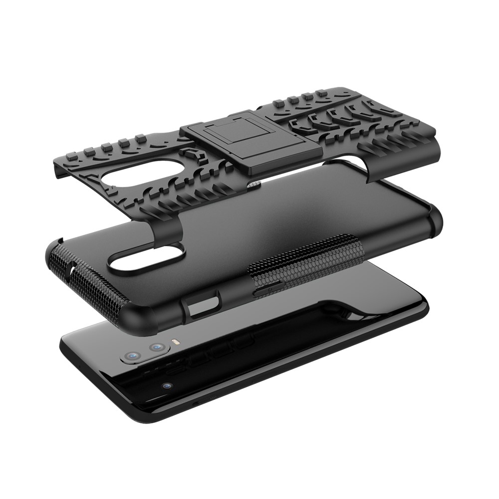 2-in-1-reifenmuster PC + TPU Hybrid-mobilfunkkoffer Mit Kickstand Für OnePlus 6T - Schwarz