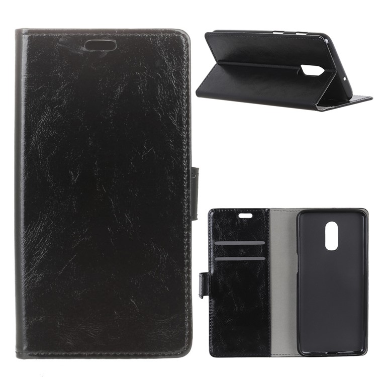 Crazy Horse Wallet Leather Stand Case for OnePlus 6T - Black-1