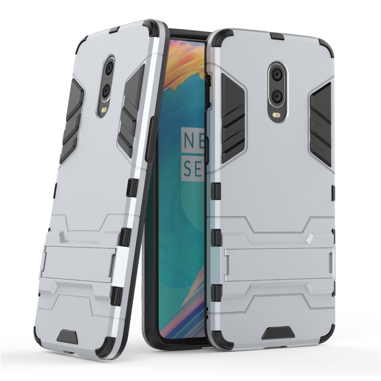 Cool Guard PC Cubierta Híbrida De TPU Con Pie De Apoyo Para Oneplus 6T - Plata-1