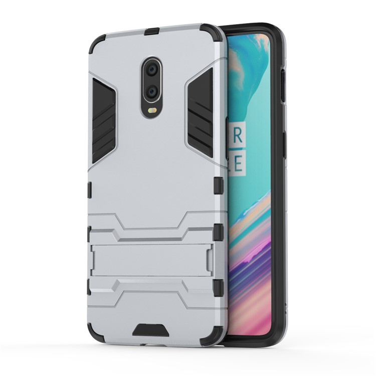Cool Guard PC Cubierta Híbrida De TPU Con Pie De Apoyo Para Oneplus 6T - Plata-2